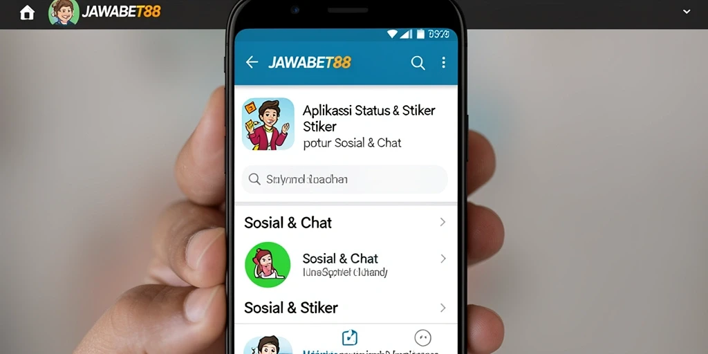 Screenshot antarmuka aplikasi JAWABET88 dengan berbagai stiker menarik.