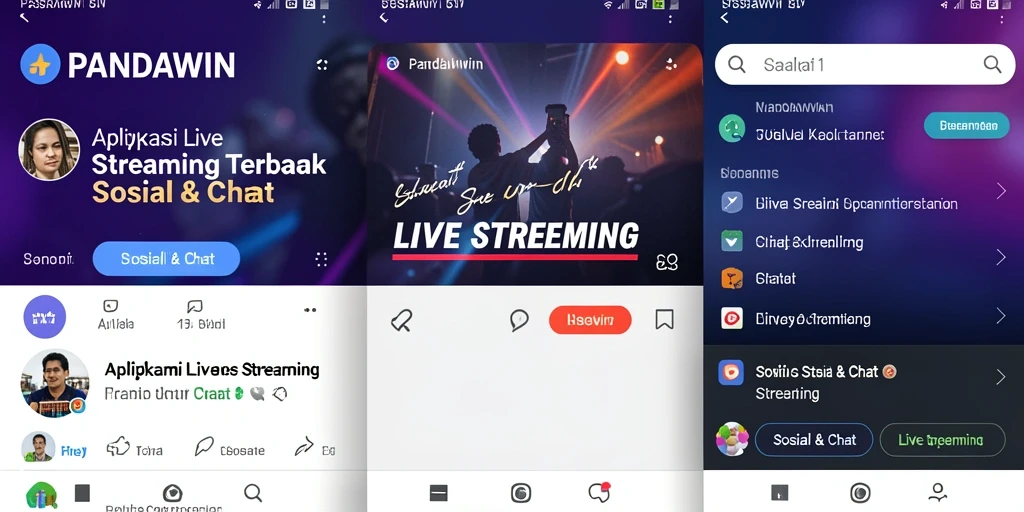 Tampilan antarmuka aplikasi Live Streaming PANDAWIN yang interaktif.